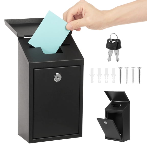 Metal Donation Box with Slot Drop Box with Lock and Key Collection Box Mailbox Wall Mount Dropbox for Home Office Outdoor and Business 10 x 5.7 x 3.2 Inches