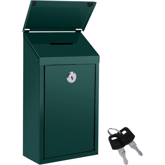 Metal Donation Box Suggestion Box with Slot and Lock Waterproof Wall Mounted Mailbox Charity Collection Box Secure Drop Box for Cash Home Office Outdoor (Dark Green)