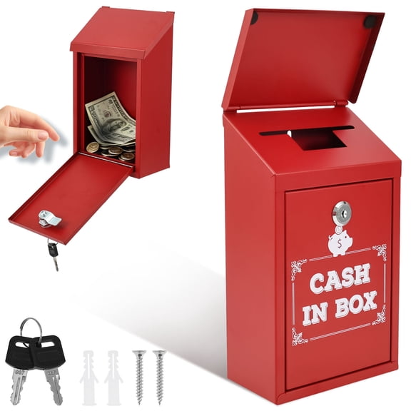 Metal Donation Box Wall Mounted Mailbox with Top Slot, Collection Box with Key Lock, Steel Cash Drop Box for Home Office and Business