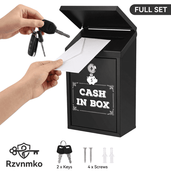 Metal Donation Box Wall Mounted Mailbox with Top Slot, Collection Box with Key Lock, Steel Cash Drop Box for Home Office and Business