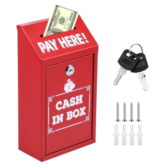 Metal Donation Box with Key Lock Rustproof Cash Drop Box with Top Slot Wall Mounted with 2 Keys for Business Home Office Outdoor