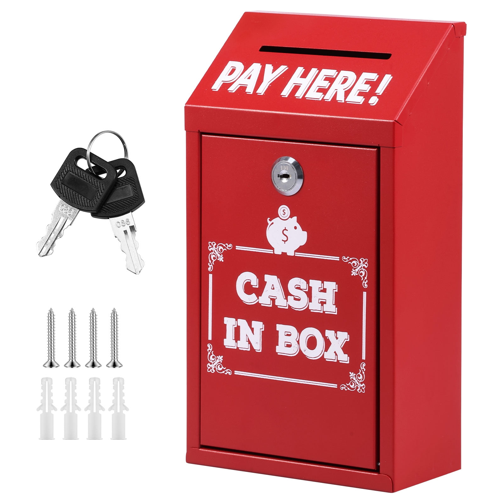 Metal Donation Box with Key Lock Rustproof Cash Drop Box with Top Slot Wall Mounted with 2 keys for Business Home Office Outdoor