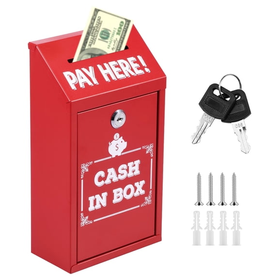 Metal Donation Box with Key Lock Rustproof Cash Drop Box with Top Slot Wall Mounted with 2 keys for Business Home Office Outdoor