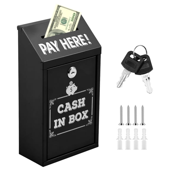 Hvxrjkn Metal Donation Box with Key Lock and 2 Keys Rustproof Cash Drop Box with Top Slot Wall Mounted for Business Home Office