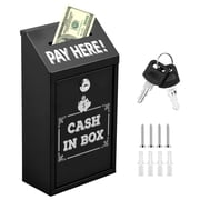 Metal Donation Box with Key Lock, Wall Mounted Cash Drop Box, Rustproof Lockable Suggestion Box for Farm Stand, Small Shop, Home and Office