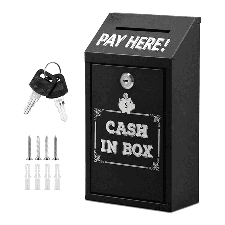 Damkogic Metal Rustproof Donation Box, Wall Mounted with Key Lock, 2 Keys & Top Slot for Business, Home Office, Restaurant, Church