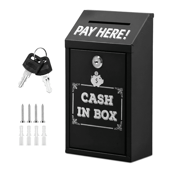 Damkogic Metal Rustproof Donation Box, Wall Mounted with Key Lock, 2 Keys & Top Slot for Business, Home Office, Restaurant, Church
