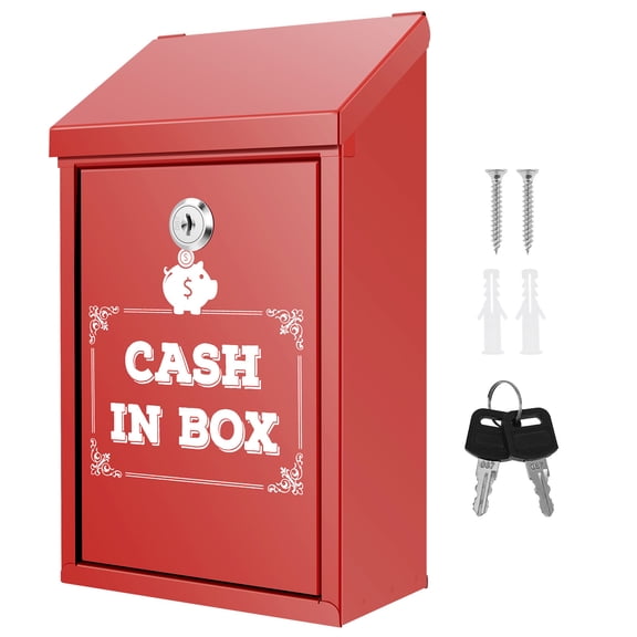 Metal Donation Box with Two Deposit Slot Heavy Duty Metal Collection Box for Donation Vote Key and Mail Wall Mountable