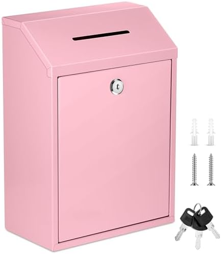 Yaocom Metal Cash Box With Lock – 11.8″ X 8.6″ X 4.7″ Wall Mount Or Desktop Donation/Self-Serve Money Box, Gray