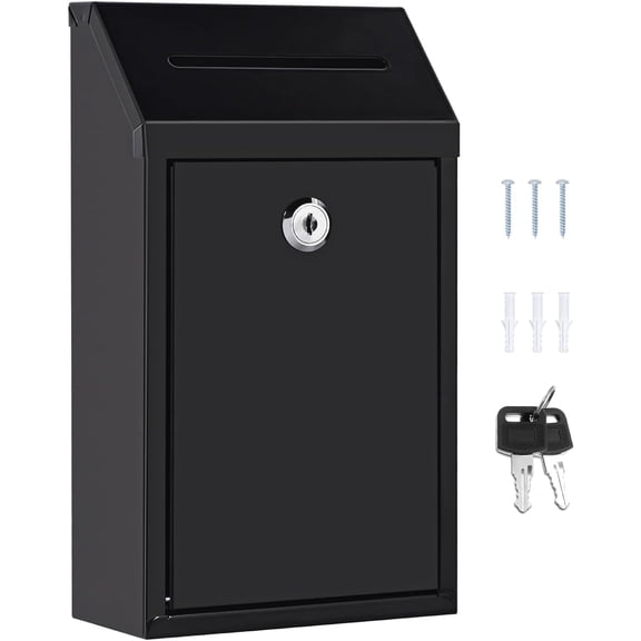 Metal Donation Money Cash Drop Box with Lock and Slot Suggestion Box Wall Mounted Ballot Container Mailbox Delivery for Home Office (Red, 10.24 x 5.71 x 2.95)
