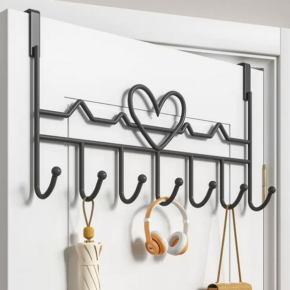 Metal Door Hanger with 5 U-Shaped Hooks | No-Drill Over-The-Door Organizer for Coats, Bags & Towels | Space Saving Storage Rack for Bedroom, Kitchen & Bathroom
