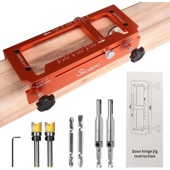 Metal Door Hinge Jig, Adjustable Router Jig Fits Door Hinges 2.5"5" Length & Thicknesses, Universal Template for Round (1/4" & 5/8" Radius) and Square Corners