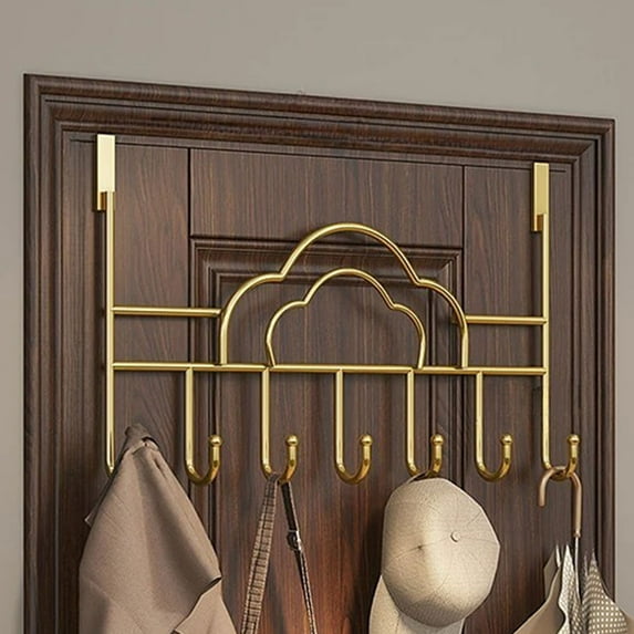 Metal Door Hooks with Shelves | 16.14x8.66 Inch White Coat Hanger | No Drill Over Door Organizer for Bedroom Kitchen Bathroom | U-Shape Hook Design