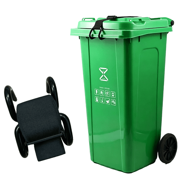 Metal Double Claw Trash Can Lid Lock, Adjustable Anti-Slip Strap, Animal & Wind Proof for Outdoor Garbage Cans（2-pack）