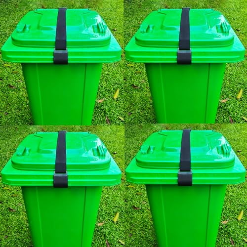 Metal Double Claw Trash Can Locks Strap for Raccoon Animals,Universal for 28-96 Gallons Trash Can Lid Lock,Black 4Pcs Adjustable Anti-rust Coating Garbage Can Bungee Cord Belt Rope Outdoor,Hook-on