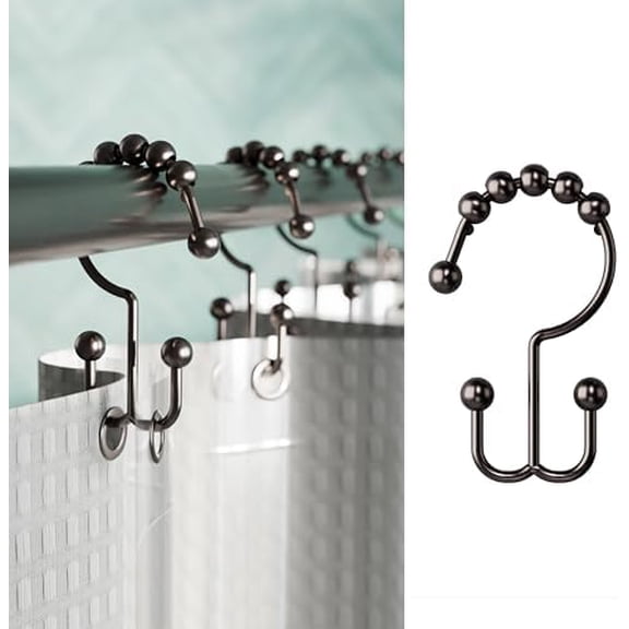Metal Double Glide Shower Rings, Oil Rubbed Bronze – Set of 12 Heavy Duty, Rust-Resistant Shower Rings with Smooth Glide for Shower Curtains and Liners