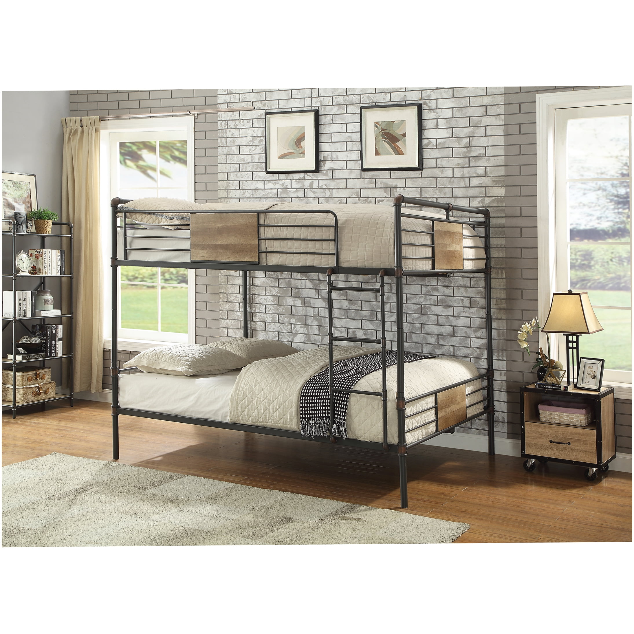 Metal Double Queen Bunk Bed with Guard Rails, Space-Saving Black Bronze ...