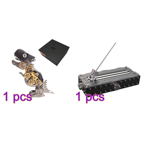 Metal Dragon Model with Mechanical Display Stand Bundle - 160PCS Dinosaur 3D Puzzle Kit + 283PCS Steampunk Base with Slides for Teens & Adults