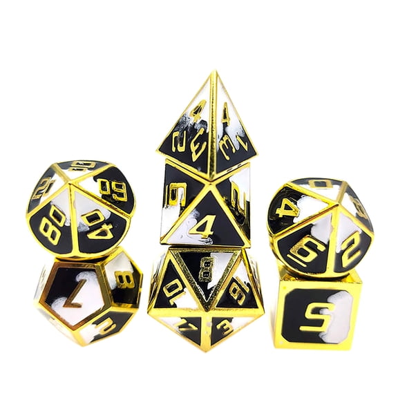 Metal Dragon Scale Black and White Dice Set with Pouch