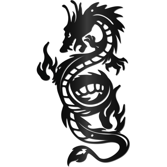 Metal Dragon Wall Art Black Iron Signs Asia Japanese Chinese Dragon Sculpture Hanging Hollow Wall Artwork Ornament Decoration