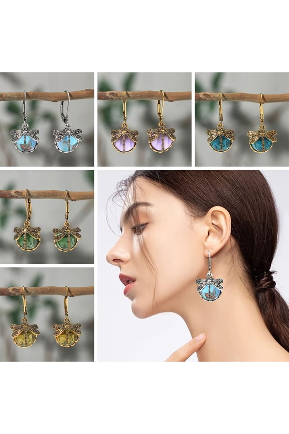 Metal Dragonfly Pendant Earrings Carving Pattern Drop Earrings