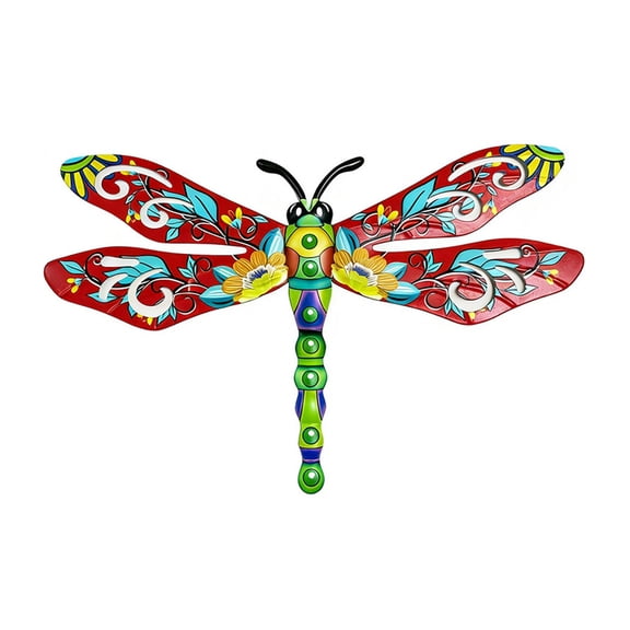Metal Dragonfly Wall Decor, Outdoor Patio Fenxce Wall Art, Hanging Decorations for Living Room, Bedroom, Fence Decorations Outdoor, Garden Decor (Red)