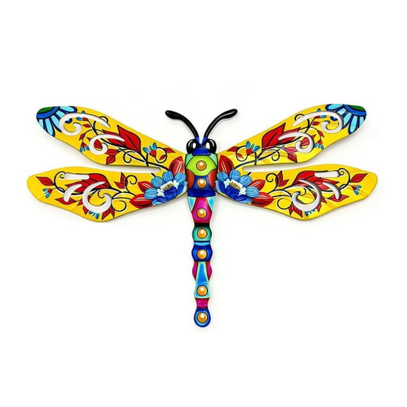 Metal Dragonfly Wall Decor, Outdoor Patio Fenxce Wall Art, Hanging Decorations for Living Room, Bedroom, Fence Decorations Outdoor, Garden Decor (Yellow)