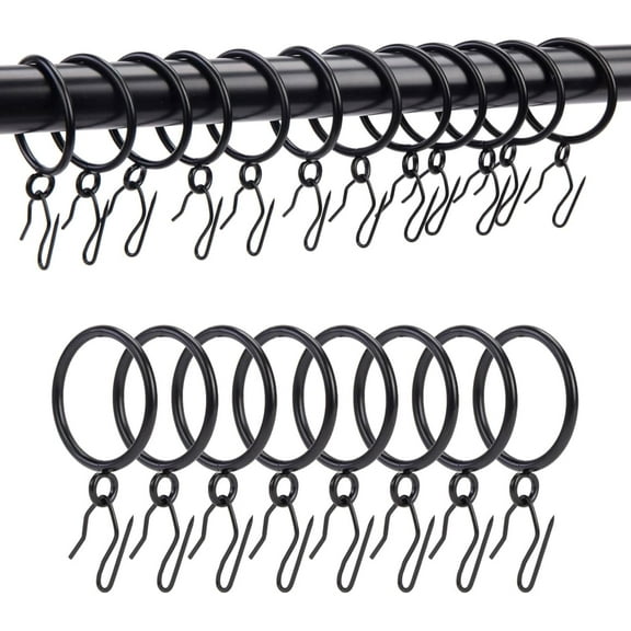 Metal Drapery Curtain Rings 44 Pcs, 1.75 Inch Inner Diameter, Heavy Duty Rustproof Metal Drapery Rings with Pinch Pleat Drapery Pin Hooks, Decorative Clips Rings Fits Up to 1.5" Rods, Black