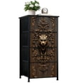 thumbnail image 1 of Metal Dresser for Bedroom with 4 Storage Drawers Bronze Tiger Head Intricate Floral Wood Carving Dressers Chest of Drawers Steel Framed Fabric Closet Organizers for Dorm Entryway, 1 of 8
