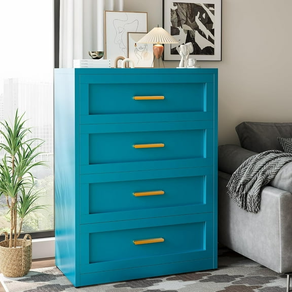 Metal Dresser for Bedroom,Dressers & Chests of Drawers,4-Drawer Dresser for Closet Storage,Tall Dresser for Bedroom, Wide Dresser for Women Bedroom,Closet,Hallway,Living Room(Blue)