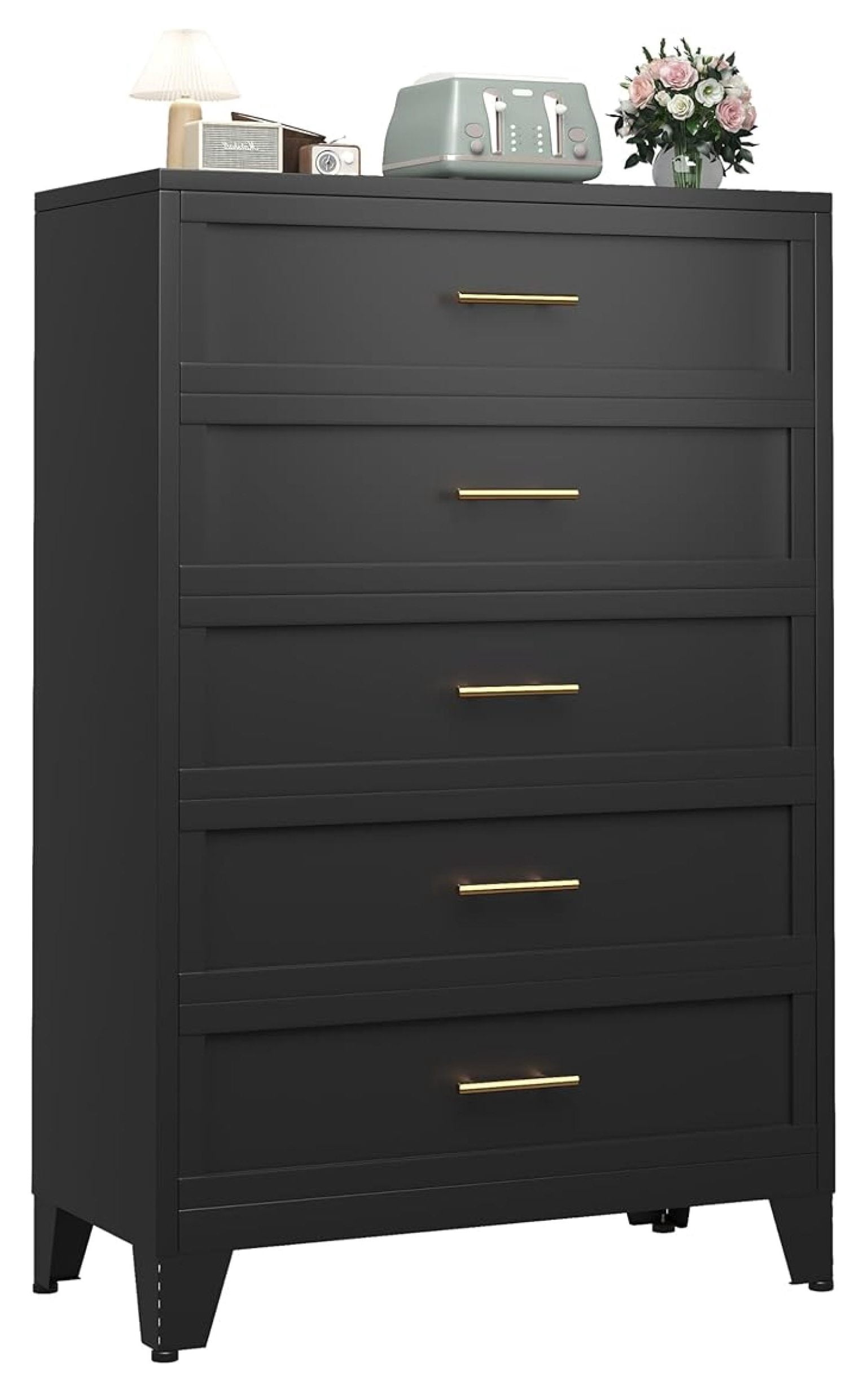 Metal Dresser Tall Black, 5 Drawer Chest Bedroom Dressers, Steel