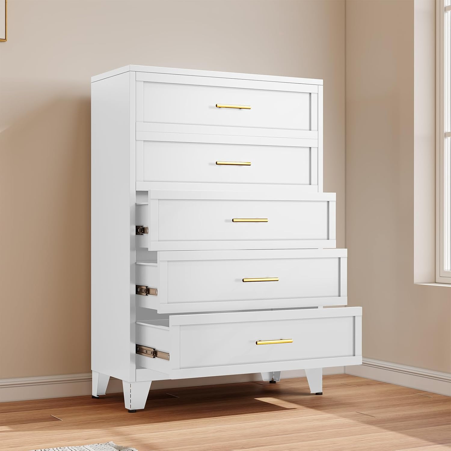 knee length dresses for ladies Elegant Dresser With Metal Handle And Sparkling Shiny Decoration, Storage  Cabinet With 6 Drawers For Bedroom, Living Room, White White Mdf Metal main image 0