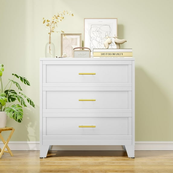 Metal Dressers with 3 Drawers,Tall Wide Deep Dresser Chest of Drawers Cabinet, Storage Cabinet with Drawer Organizer Unit for Clothes, Bedroom, Living Room, Hallway, Entryway