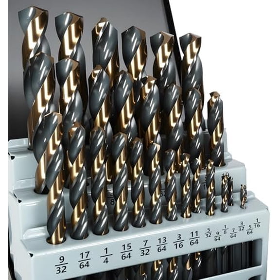 Metal Drill Bit Set,  29 count High Speed Steel Drill Bits with Black and  Finish 1/16"-1/2" M2 Drill Bits with Index Case for , Plastic, Low Alloy Steel and Metal