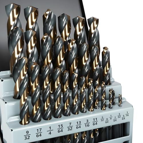 Metal Drill Bit Set, Yougfin 29PCS High Speed Steel Drill Bits with Black and Gold Finish 1/16"-1/2" M2 Drill Bits with Index Case for Wood, Plastic, Low Alloy Steel and Metal$$Tools & Hardware Other