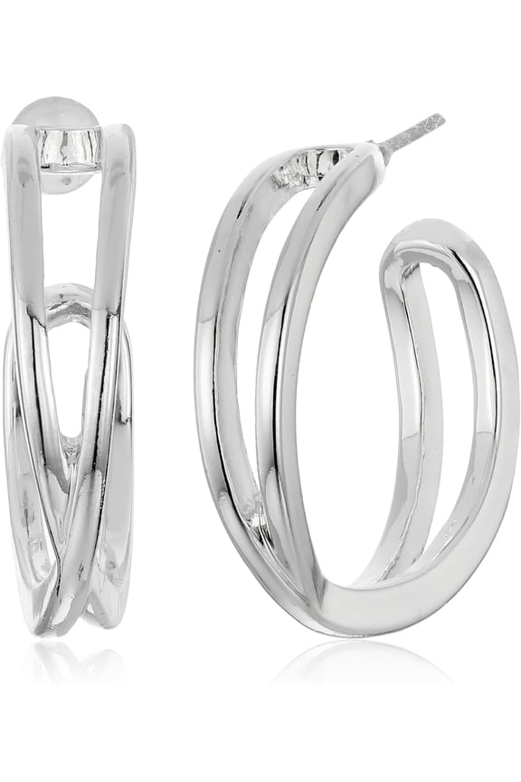 "Metal Drops" Silver-Tone Crossover Hoop Earrings[i310]