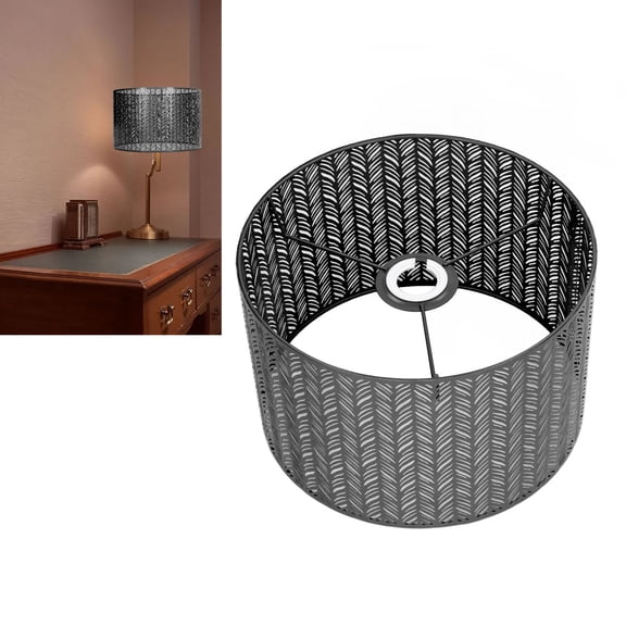 Metal Drum Lampshade, Fir Leaf Design, E27/Eómico Hollow, Decorative Lighting Shade