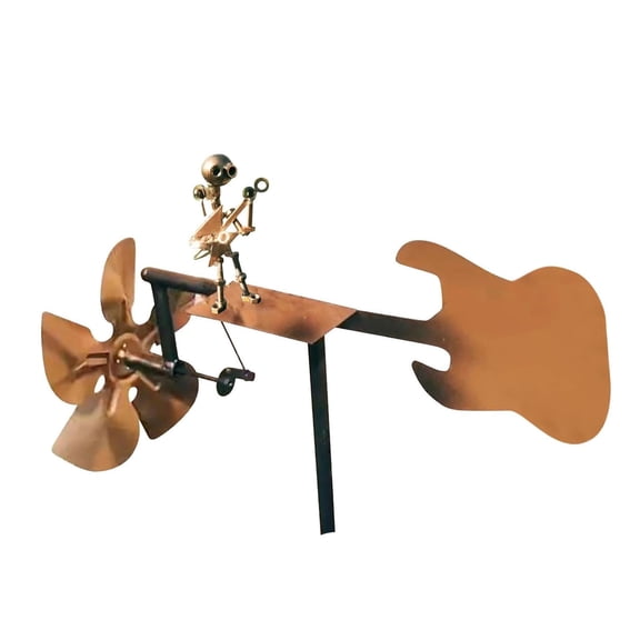 Metal Drummer Windmill, Percussionist Music Figurines and Statue, Metal Steampunk Guitarist/Drummer Windmill Garden Decoration metal rock band windmill