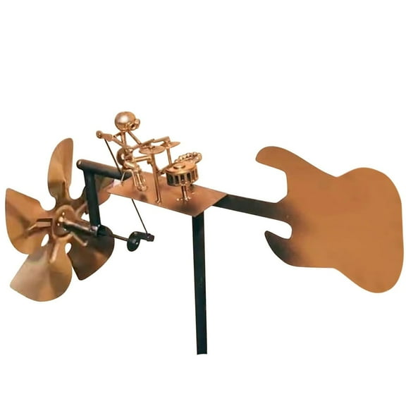 Metal Drummer Windmill, Percussionist Music Figurines and Statue, Metal Steampunk Guitarist/Drummer Windmill Garden Decoration metal rock band windmill