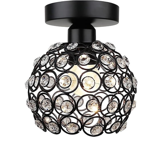 Metal Dual Ring Crystal Flush Mount Ceiling Lamp Light, Dual Ring Black Color | For Hallway Light Fixture Ceiling Flush Mount | Modern Hanging Lamps, For Home, Living Room, Office, Bedroom