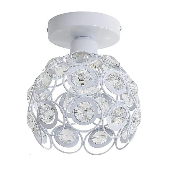 Metal Dual Ring Crystal Flush Mount Ceiling Lamp Light, Dual Ring White Color | For Hallway Light Fixture Ceiling Flush Mount | Modern Hanging Lamps, For Home, Living Room, Office, Bedroom