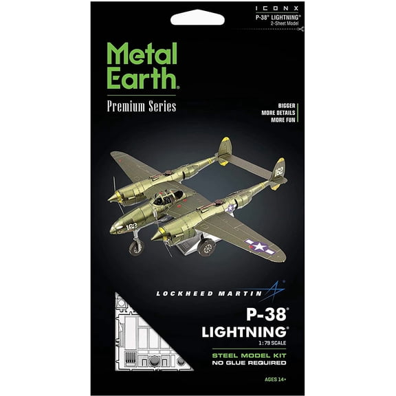 Model Kit Lockheed Martin P-38 Lightning Fighter Aircraft "#162" United States Army Air Forces (Challenging Difficulty) Model by Metal Earth
