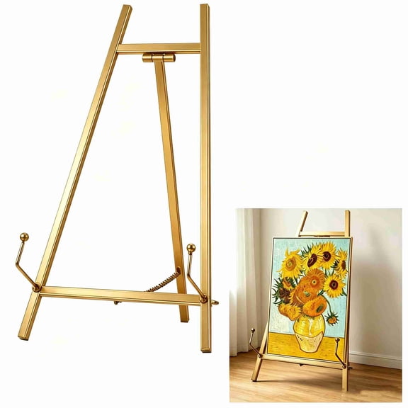Metal Easel Stand 16.5" Table Top Easel Stand for Display Tripod Art Picture Mirror Modern Plate Holder for Display Photo, Book, Wedding Sign, Menu Board, Canvas (Gold)