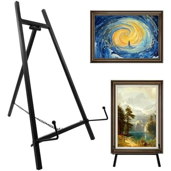 Metal Easel Stand, 16.5" x 8.7" x 4.3" Modern Metal Tripod Plate Stand with Chain Support, Table Top Easel Stand for Mirror, Wedding Display Picture, Board, Platter, Book, Photo(Black)