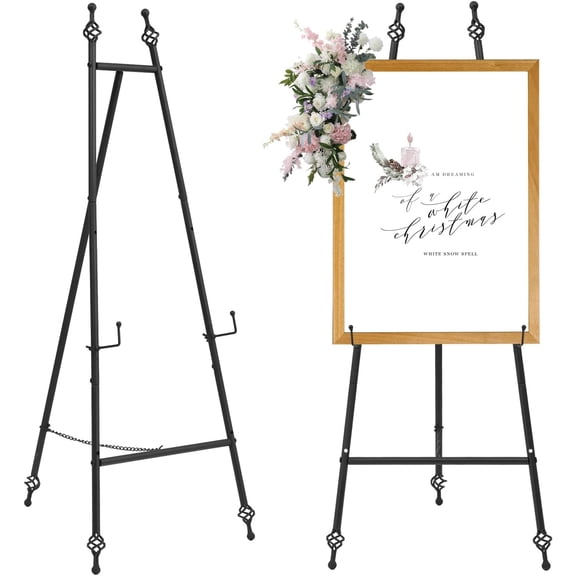 Metal Easel Stand with Chain Support for Mirror,Iron Floor Easels for Display Wedding Sign,58 Inch Adjustable Arts & Crafts Easels(Black)