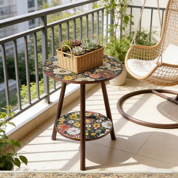 The Metal Edge Table In The Courtyard Features Floral Patterns. It Is A Modern Outdoor Coffee Table Suitable For Use In Gardens, Patios, Camping Sites,