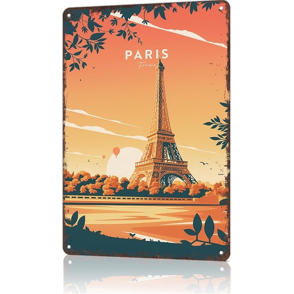 Metal Eiffel Tower Wall Art Tin Sign 8x12 Inch Rustic Paris Decor for Home Office Man Cave