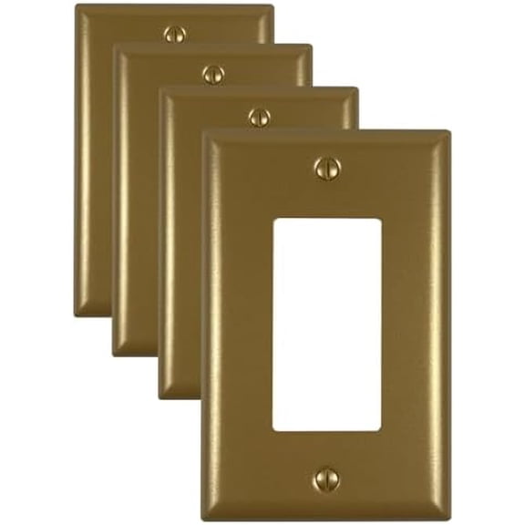 Metal Electrical Outlet Covers, Light Switch Cover Wall Plates, Mid Size Thicker Switch Plates, Wall Plate of Various Styles for Indoor and Outdoor Vintage Gold (1 Gang Decorator 4 PK)$$Tools