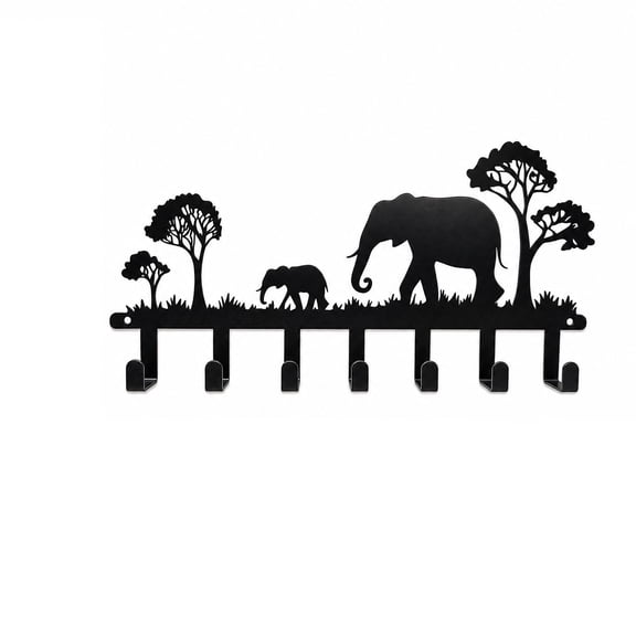 Metal Elephant Wall Hook Organizer with Six Hooks Animal Silhouette Key Holder Towel Rack for Entryway Bathroom Kitchen Door Storage