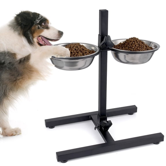 Metal Elevated Dog Bowl Stand, Adjustable Raised Dog Bowls, Lifted Dog Bowl Holder, Pet Feeding Station with 2 Stainless Steel Bowls for Food Water